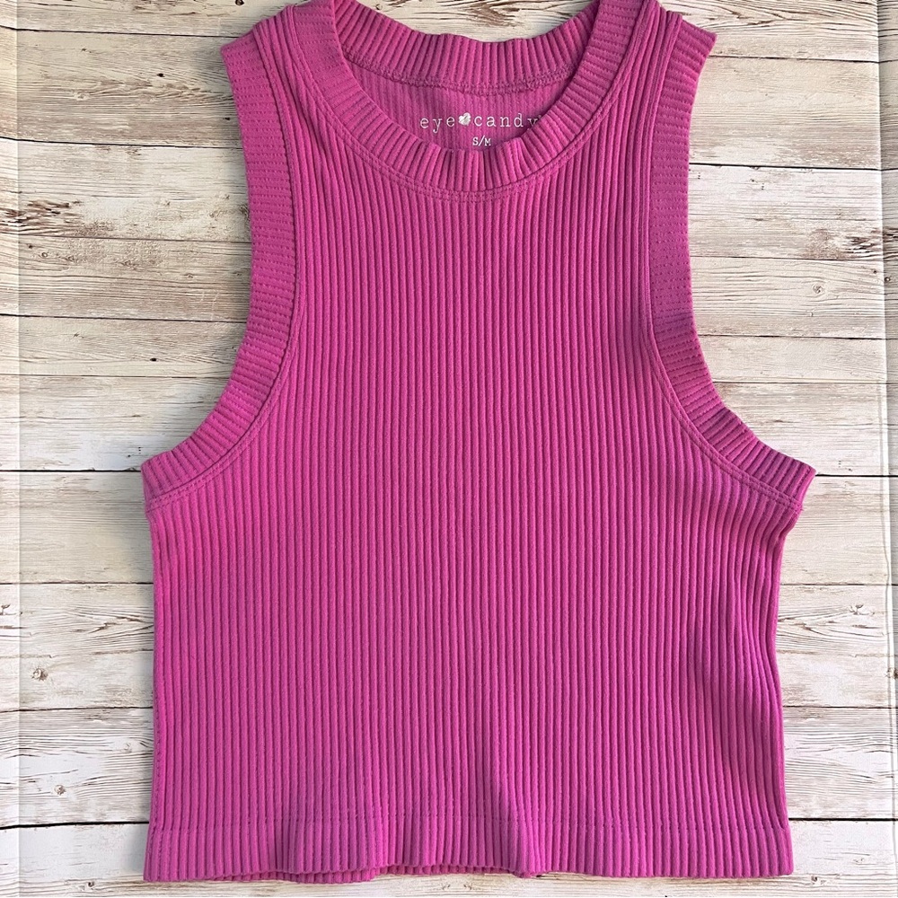 Eye Candy Pink Ribbed Crop Tank (size s/m)